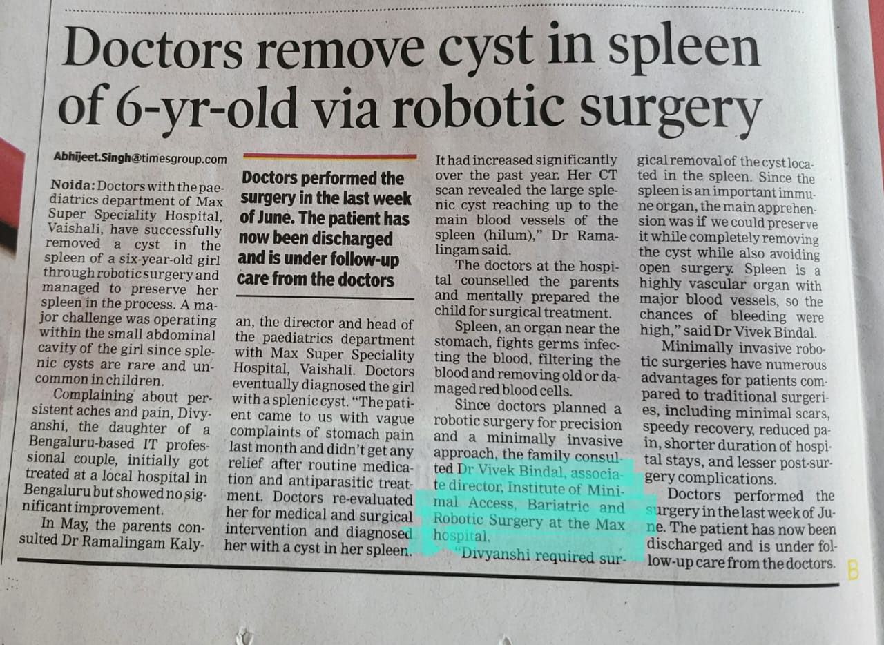 Read more about the article Dr. Sachin Mittal remove a cyst in the spleen of a 6-yr-old via Robotic Surgery